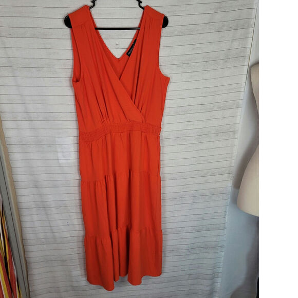 NINA LEONARD TIERED MINI DRESS IN BRIGHT ORANGE, SZ LARGE - Picture 3 of 15